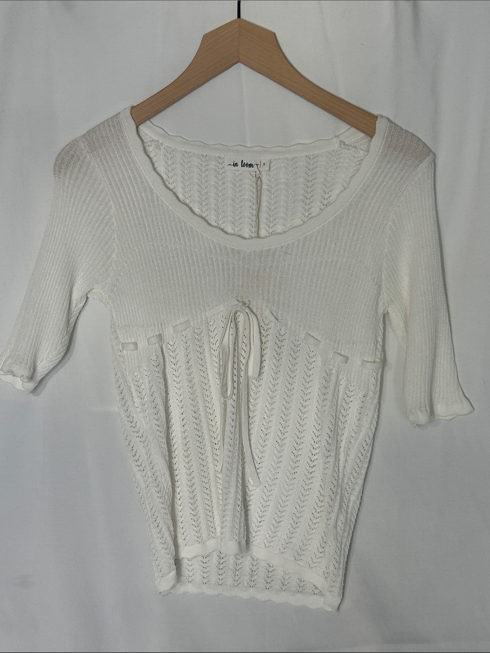 In Bloom Cream Open-Knit Tie-Front Tunic Top